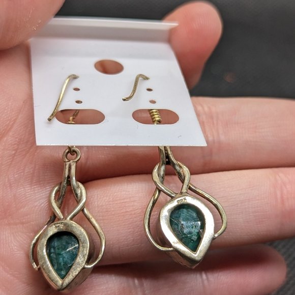 Large Emerald and Sterling Earrings - Picture 4 of 4